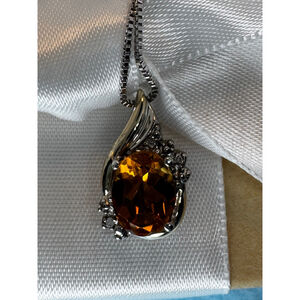 Citrine and Diamond Necklace 18” 10K and Sterling Silver